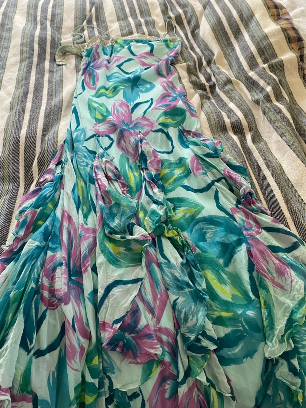 Mint Sequin & Faux Fur Statement Coat and matching dress with rhinestone on top. - Picture 4 of 5